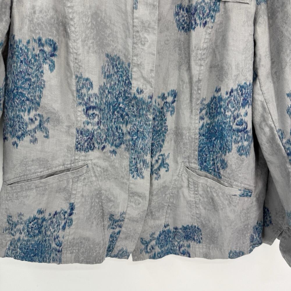 Coldwater Creek 20W Linen Shacket Blue Gray Watercolor Snap Shirt Jacket Boho - Picture 6 of 13